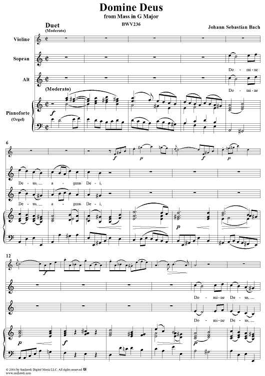 "Domine Deus", Duet from Mass in G Major, BWV236 - Piano Score