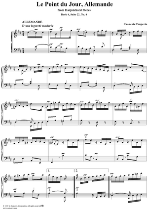 Harpsichord Pieces, Book 4, Suite 22, No.4:  Le point du jour, allemande