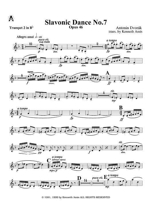 Slavonic Dance No.7, Op.46 - Trumpet 2 in Bb