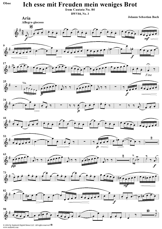 "Ich esse mit Freuden mein weniges Brot", Aria, No. 3 from Cantata No. 84: "Ich bin vergnügt mit meinem Glücke" - Oboe