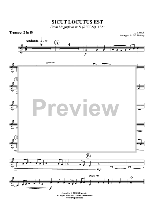 Sicut Locutus Est -From Magnificat in D (BWV 24), 1723 - Trumpet 2 in Bb