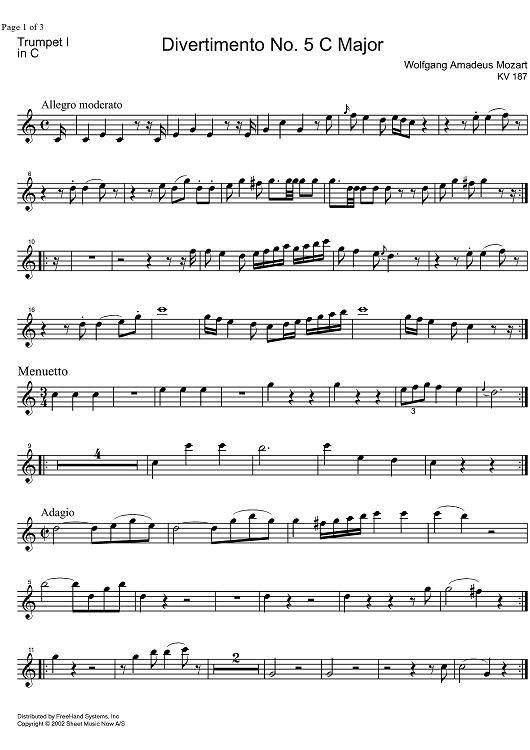 Divertimento No. 5 C Major KV187 - Trumpet in C 1