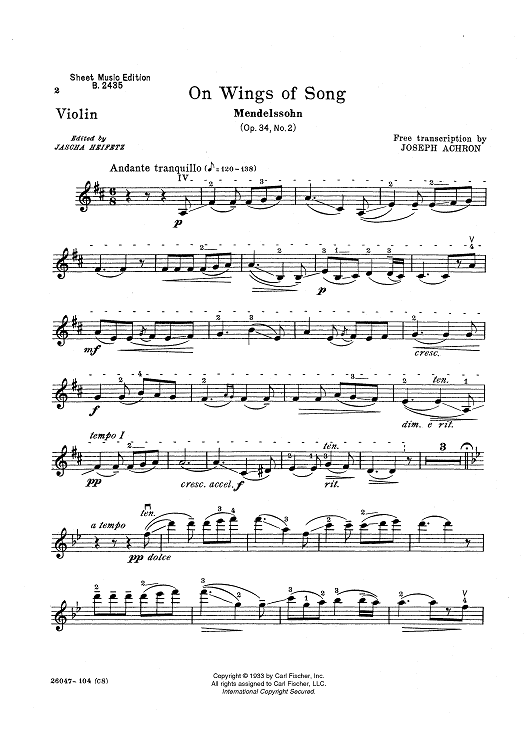 On Wings Of Song (Op. 34, No. 2)