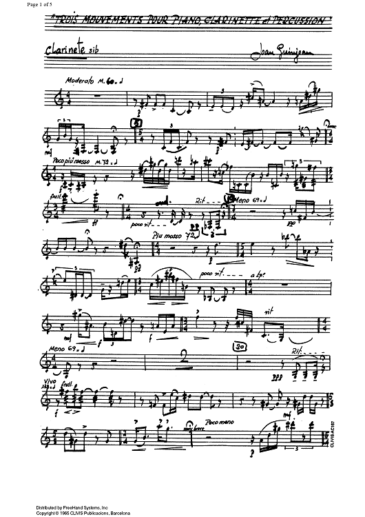 Trois mouvements (Three movements) - Clarinet in B-flat