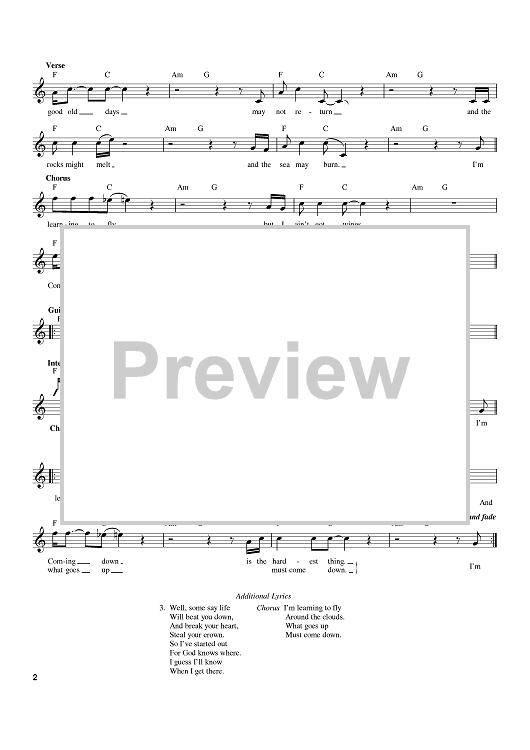 Learning To Fly" Sheet Music by Tom Petty for Easy Guitar
