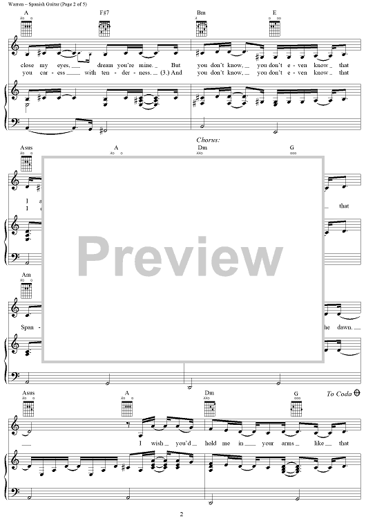 Spanish Guitar Sheet Music by Toni Braxton for Piano Vocal