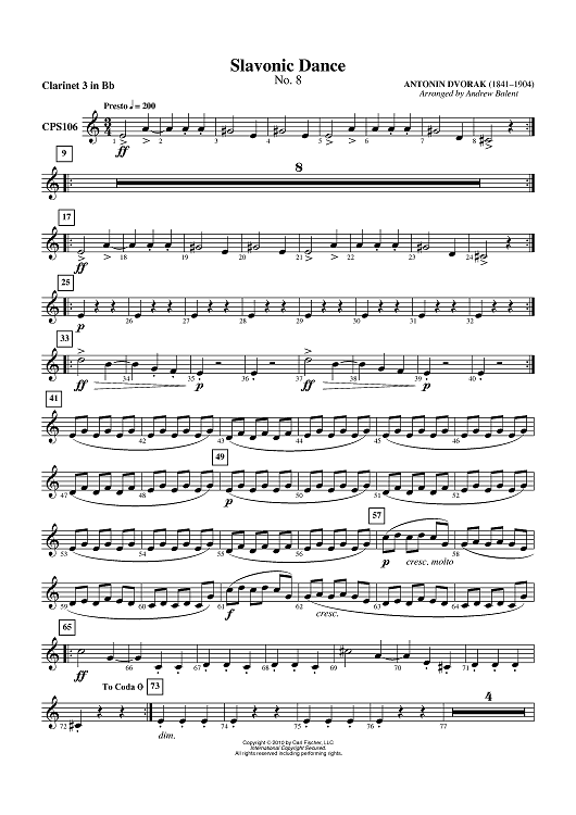 Slavonic Dance No. 8 - Clarinet 3 in B-flat