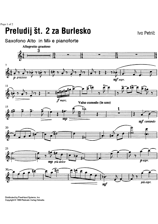 Preludij st. 2 za Burlesko - E-flat Alto Saxophone
