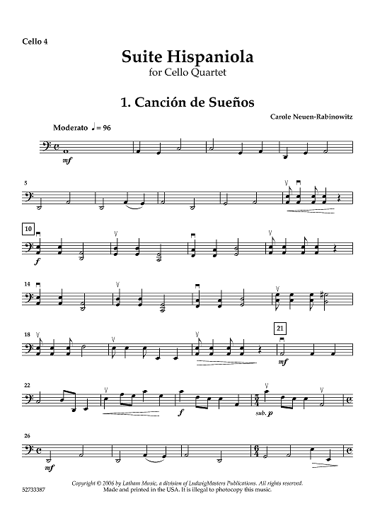 Suite Hispaniola for Cello Quartet - Cello 4