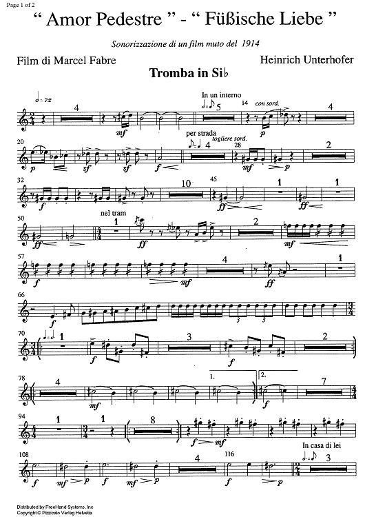Amor pedestre- Fuessische Liebe [set of parts] - B-flat Trumpet