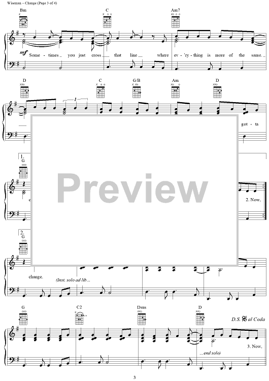 Change" Sheet Music by Sons Of The Desert for Piano/Vocal/Chords