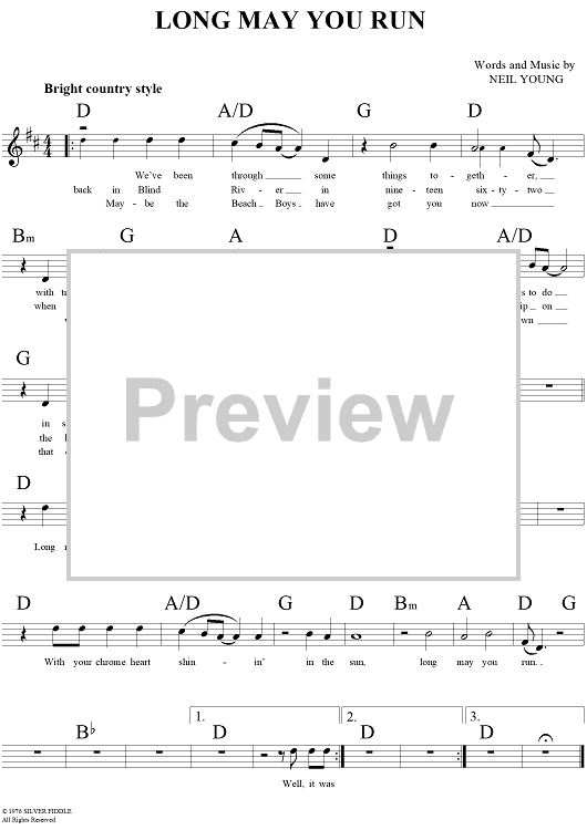 Long May You Run" Sheet Music by Neil Young for Lead Sheet Sheet Music Now