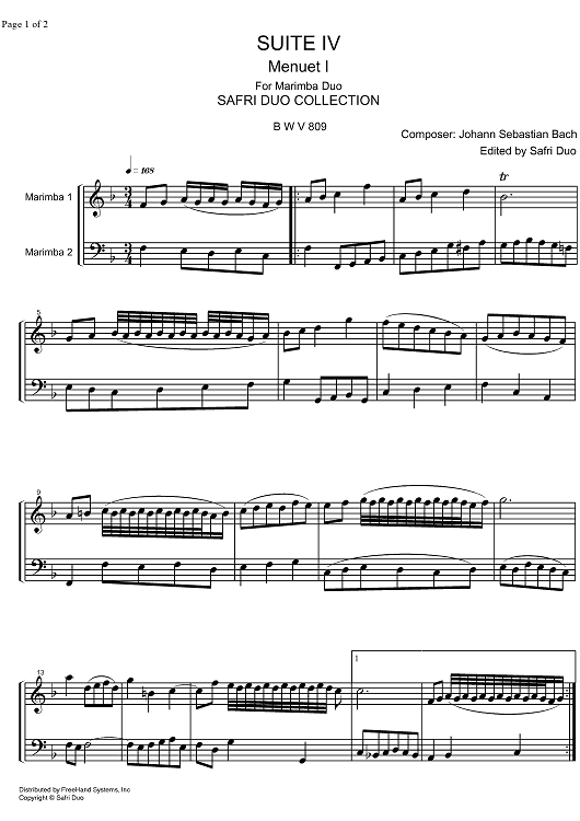 Suite  4 F Major BWV 809 - Score