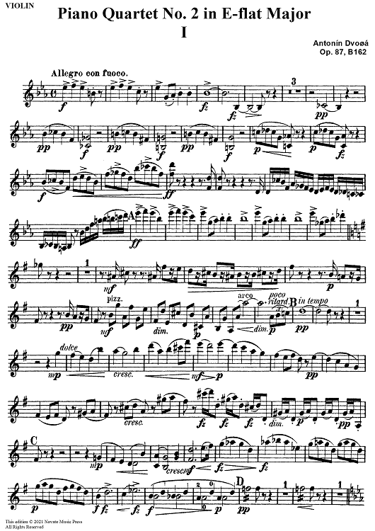 Piano Quartet No. 2 in E-flat Major, Op. 87 - Violin
