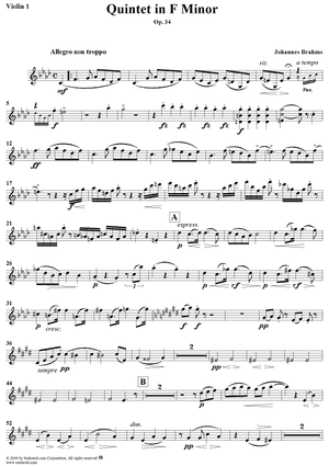 Piano Quintet, Op. 34a - Violin 1
