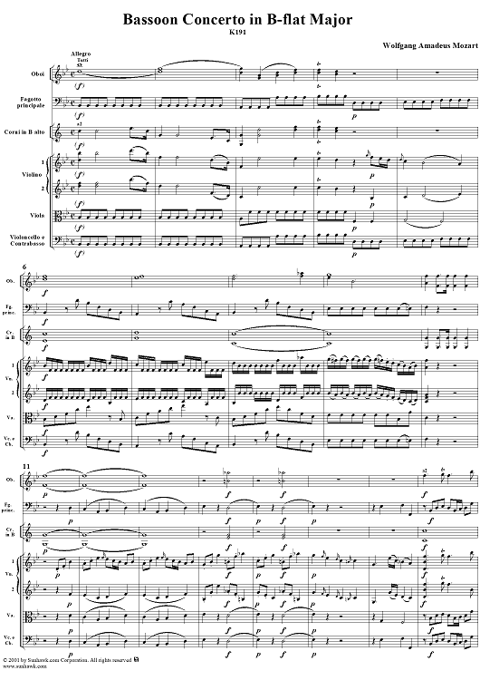 Bassoon Concerto in B-flat Major K186e (K191) - Full Score