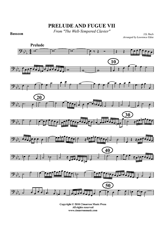 Prelude and Fugue VII - From "The Well-Tempered Clavier" - Bassoon