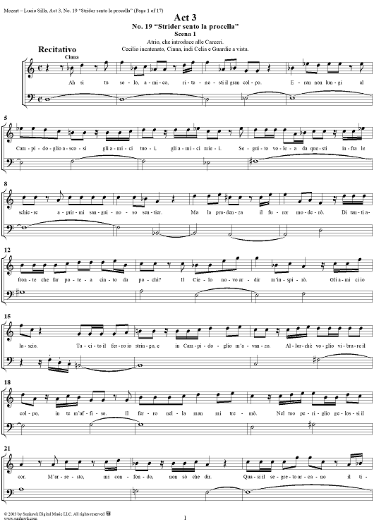 Recitative and Aria: Strider sento la procella, No. 19 from "Lucio Silla", Act 3 - Full Score