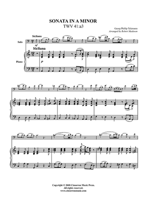Sonata in A Minor TWV 41:a3 - Piano Score
