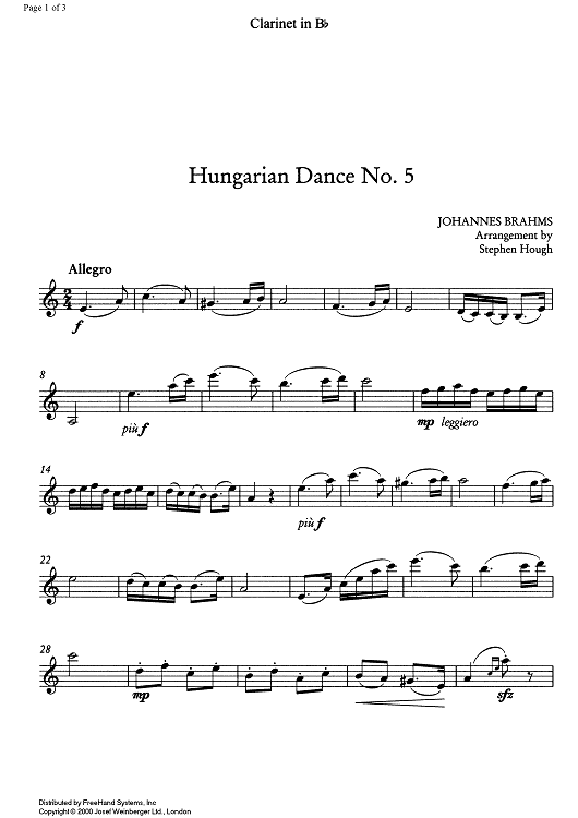 Hungarian Dance No. 5 - Clarinet
