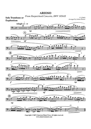 Arioso from Harpsichord Concerto, BWV 1056/II - Solo Trombone or Euphonium BC/TC