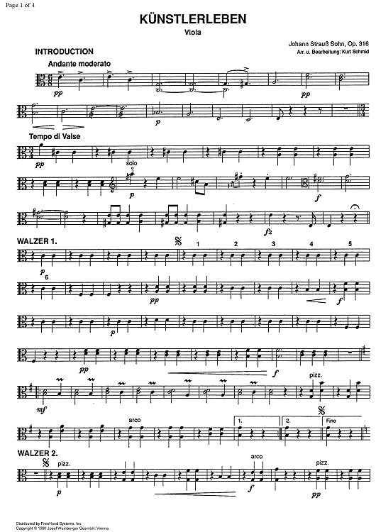 Künstlerleben Walzer Op.316 - Viola