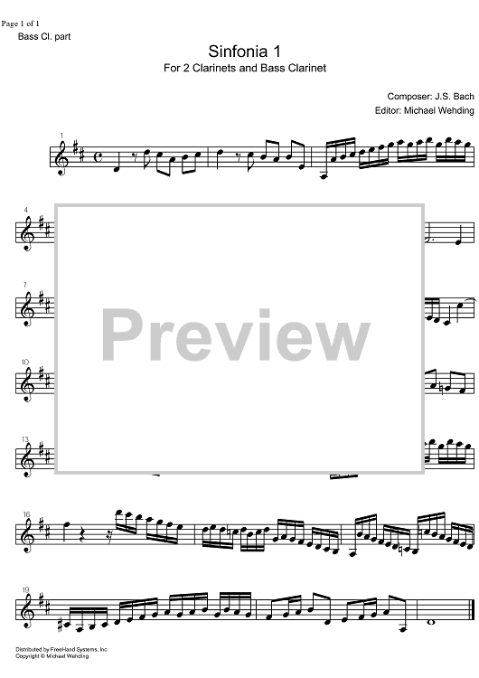 Three Part Sinfonia No. 1 BWV 787 C Major - Bass Clarinet