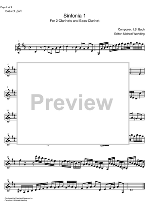 Three Part Sinfonia No. 1 BWV 787 C Major - Bass Clarinet