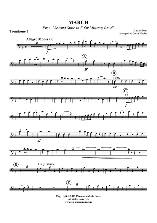 March from "Second Suite in F for Military Band" - Trombone 2