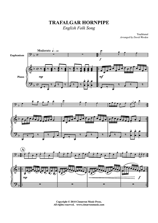 Trafalgar Hornpipe - English Folk Song - Piano Score