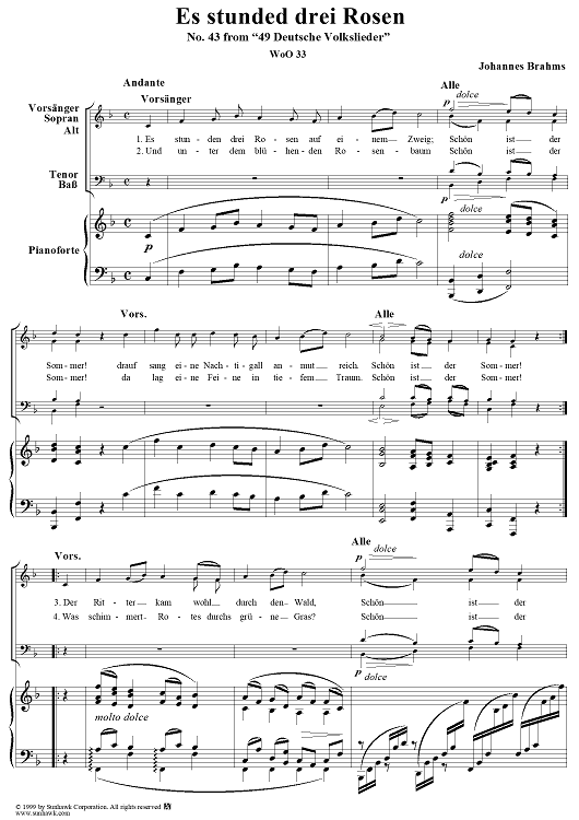 Es stunden drei Rosen - No. 43 from "49 Deutsche Volkslieder"  WoO 33