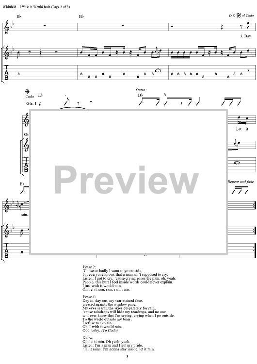 I Wish It Would Rain" Sheet Music by The Temptations for Guitar Tab