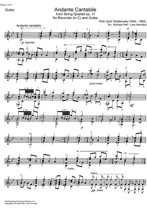 Quartet No. 1 in D major (D-dur). Movement II, Andante cantabile - Guitar