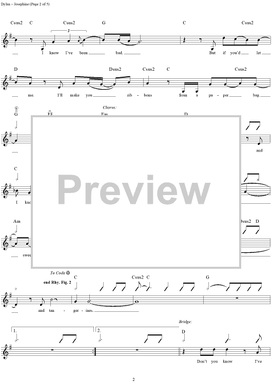 Josephine" Sheet Music by The Wallflowers for Guitar Tab/Vocal Sheet