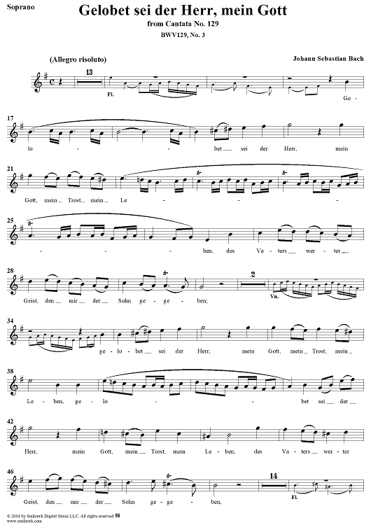 "Gelobet sei der Herr, mein Gott", Aria, No. 3 from Cantata No. 129: "Gelobet sei der Herr, mein Gott" - Soprano
