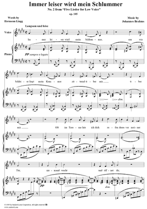 Five Lieder for Low Voice, Op. 105, No. 2, Immer leiser wird mein Schlummer