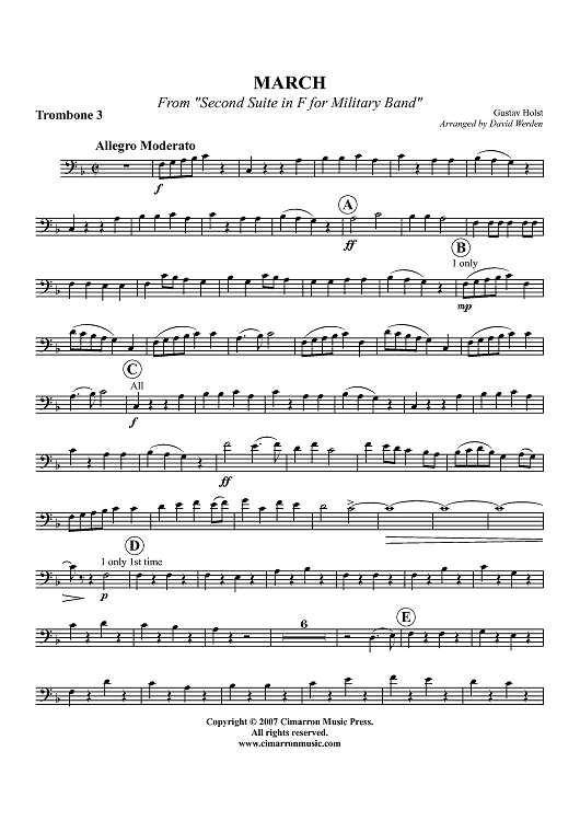 March from "Second Suite in F for Military Band" - Trombone 3