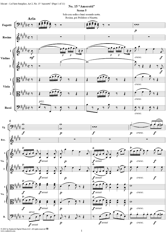 "Amoretti", No. 15 from "La Finta Semplice", Act 2, K46a (K51) - Full Score