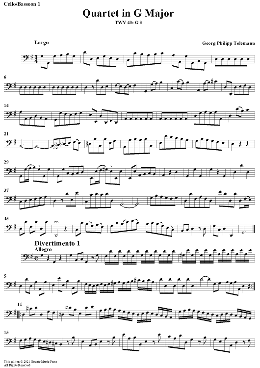 Quartet in G major - Cello/Bassoon 1
