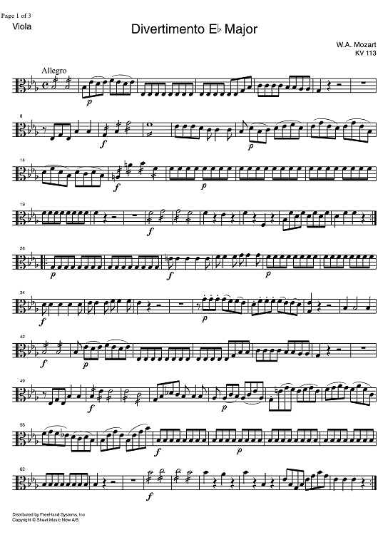Divertimento No. 1 Eb Major KV113 - Viola