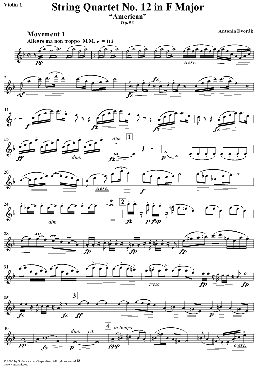 String Quartet No. 12 in F Major, Op. 96 - Violin 1