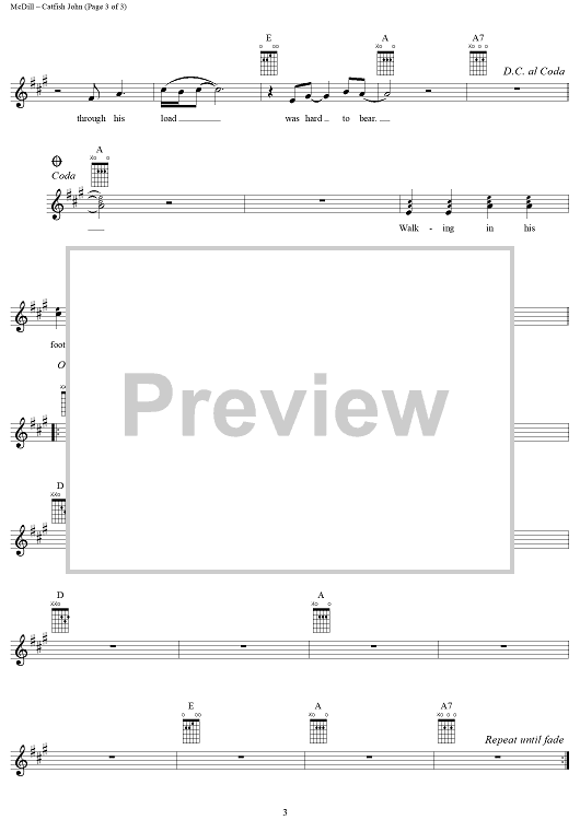 Catfish John" Sheet Music by Jerry Garcia for Easy Guitar Tab/Vocal