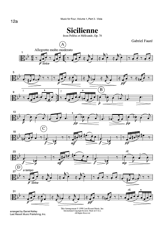 Sicilienne - from Pelléas et Mélisande, Op. 78 - Part 3 Viola
