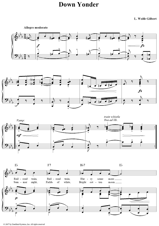 Down Yonder" Sheet Music by Hank Thompson; Del Wood for Piano/Vocal/Chords Sheet Music Now