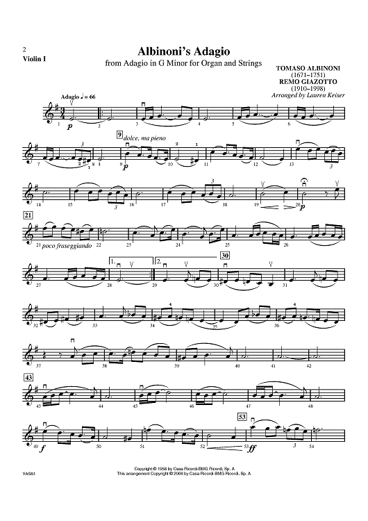 Albinoni's Adagio - Violin 1