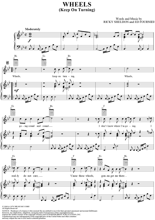 Wheels (Keep on Turning)" Sheet Music for Piano/Vocal/Chords Sheet Music Now