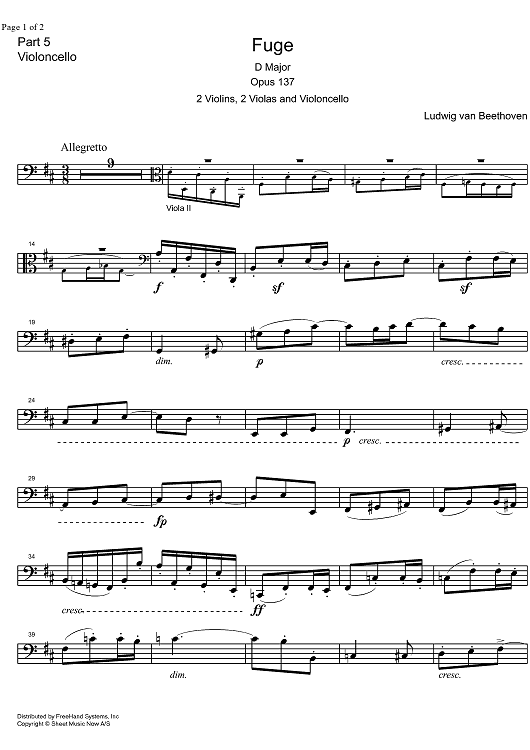 Fugue D Major Op.137 - Cello