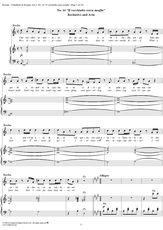 Recitative and Aria: Il vecchiotto cerca moglie, No. 16 from "Il Barbiere di Siviglia"