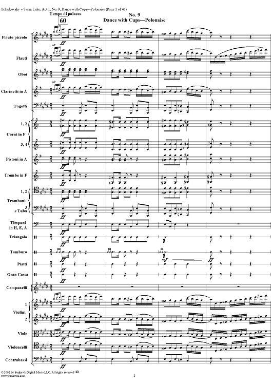 Swan Lake, No. 9: Dance with cups - Polonaise - Score