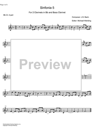 Three Part Sinfonia No. 5 BWV 791 Eb Major - B-flat Clarinet 2